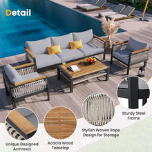VilroCaz 4 Pieces Outdoor Sectional Sofa Set, All-Weather Patio Seating Group Cnversation Set with Cushions and Coffee Table for Patios Gardens Balcony, Sturdy Steel Frame (Grey+Metal & Wood)