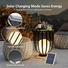 MIUWLXT Outdoor Solar Patio Side Table, 20" Black Round Table Made of Metal