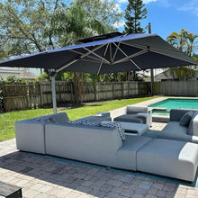 OROTLECT 144'' Square Cantilever Umbrella With Crank Lift Counter With Base In Ground,Navy