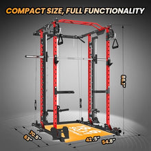 STMHOM Power Cage with Smithbar, 2000 Lbs Power Rack, Cable Crossover System, Black/Smithbar Red