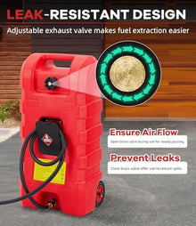 15 Gal Gas Can 2 Pack, HDPE Fuel Caddy on Wheels with Pump, Red