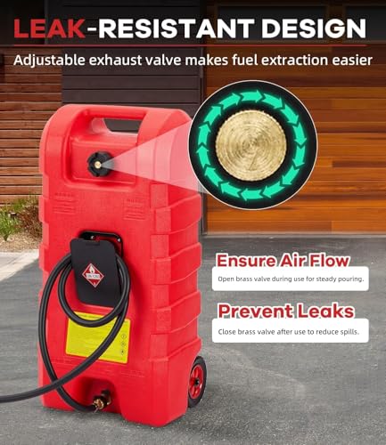 15-Gallon Portable Fuel Caddy on Wheels with Manual Transfer Pump & 10ft Hose – Leak-Proof Gas Can for Lawn Mowers, Tractors, Generators, ATVs, Boats, Shop, Home & Farm – Red
