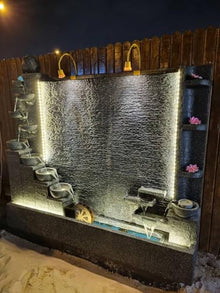 5.3ft Elegant Cement Waterfall Fountain, Indoor/Outdoor, Waterfalls Durable, Weatherproof Home Decor, Garden, Lawn, Lobby, Entryway, LED Lights,Office,Restaurant, Balcony, Dark Gray, Housewarming Gift