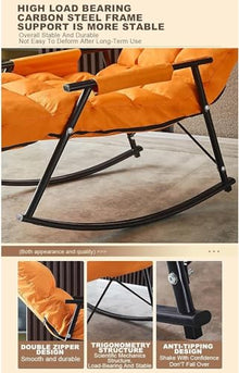 OREKPOT Rocking Chair and Footstool Set, Oversized Recliner with Height-Adjustable Backrest and Footrest for Living Room and Outdoor Use，Pink Golden Legs