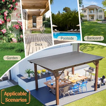 Praxatek 13x10 ft Outdoor Wood Pergola Gazebo, Brown, Corrosion-Resistant Fir, Metal Roof, Weather-Resistant Patio Shade Structure for Backyard (13X10 FT)