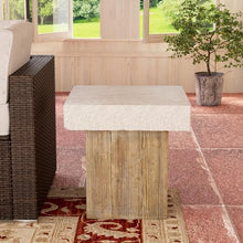 COSIEST Outdoor Medium Side Table, Patio Coffee Table, 19.7 inches Square MgO End Stool with Faux Wooden Pedestal Base,for Patio, Garden, Backyard, Antique Beige