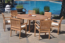 TeakStation 7 Seater Grade-A Teak Wood 8 Pc Dining Set: 72" Round Table and 7 Leveb Stacking Arm Chairs #TSDSLV61