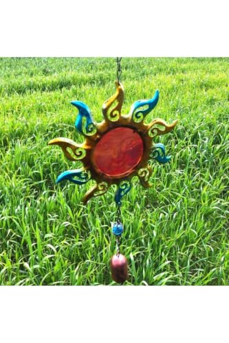 Turquoise Sun Metal Wind Chime with Door Bell Function - Garden & Balcony Decor - Turquoise, 18x71 inch