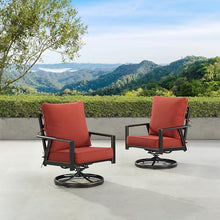 Oakland Living Pair of Black Aluminum Patio Deep Seating Swivel Rocker Club Chairs with Red Cushions