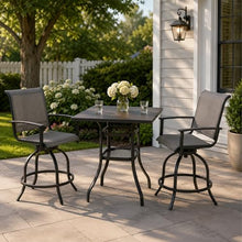 Kozyard 3-Piece Patio Bar Set, 2 Swivel Bar Chairs, Marble-Look Tabletop