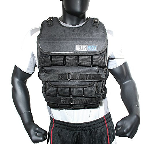 RUNmax Adjustable Weighted Vest with Shoulder Pads Option 150LBS Black