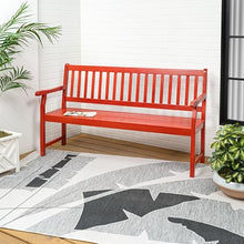 JONATHAN Y Laurel 59" Slatted 3-Seat Acacia Wood Outdoor Bench, Red