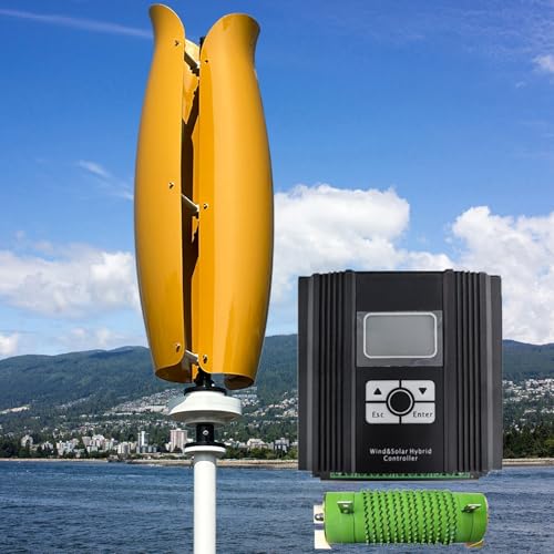 ZHOZHUT 3000W Maglev Wind Turbine 12V / 24V / 48V Wind Power Generator with Controller and Unloader, High Efficiency Vertical Wind Power Turbine Generator Kit for Roofs Gardens Boats,Yellow,3000W12V