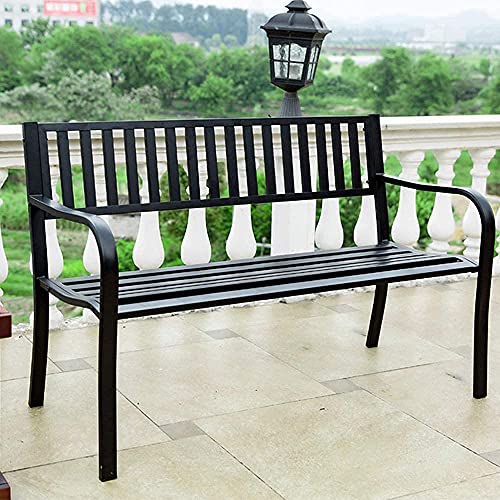 KLYCHF Garden Bench Outdoor Bench Patio Bench Front Porch Furniture Outdoor Park Bench Lounge Chair Cast Iron Steel Frame Metal Garden Back Seat Outdo (A with Cushion) (C Without Cushion)