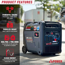 A-iPower 5800W Dual Fuel Quiet Inverter Generator, Electric Start, RV Ready