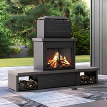 Sunjoy 76" Modern Outdoor Wood-Burning Steel Fireplace with Chimney, 2 Side Log Holders, Locking Mesh Doors, Removable Ash Pan, Poker and PVC Cover, Brown