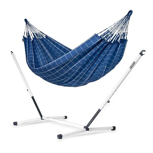 LA SIESTA® - Large Double Brisa Classic Hammock & Nautico Steel Stand - Weather & Tear Resistant Portable Hammock w/Stand - Balcony Porch Garden Outdoor Indoor Hammock - 2-Person Max 355 Lbs, Marine