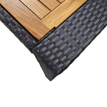 Fisinber 9 Piece Outdoor Bar Set with 8 Bar Chairs and Large Rectangular Table, Black Synthetic Rattan Patio Dining Furniture Set with Solid Acacia Wood Top for Garden and Terrace