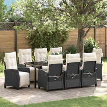 Molumvel 9 Piece Garden Dining Set, Outdoor Poly Rattan Patio Table and 8 Adjustable Chairs with Cushions, Black Steel Frame Furniture for Backyard Deck