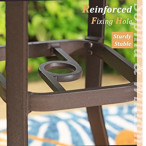 Sophia & William 3 Pieces Cast Aluminum Patio Bar Set with Square Bar Table and 2 Swivel Chairs