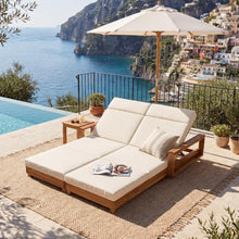 Merax Double Acacia Wood Chaise Lounge Set，4-Position Adjustable Backrests
