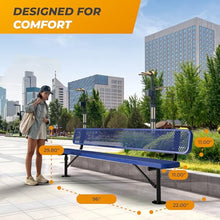 OUTTANS Heavy-Duty Outdoor Metal Bench (8 Ft - Surface with Back, Blue)