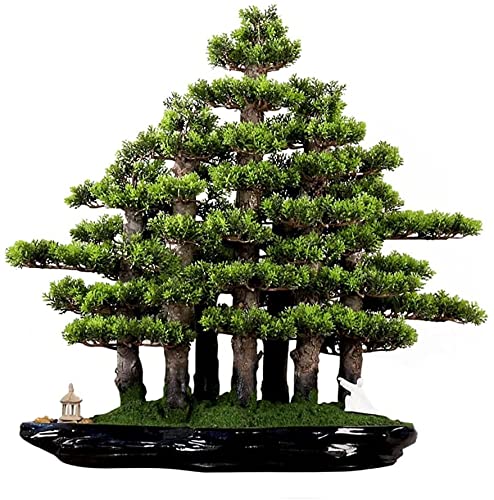 LSHAOBO Artificial Tree Bonsai Realistic Cypress Moss Small Pavilion Ceramic Villain Chinese Bonsai Indoor Office Decoration
