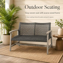 OYEFIT Outdoor Wicker Loveseat, Acacia Wood Frame, Natural