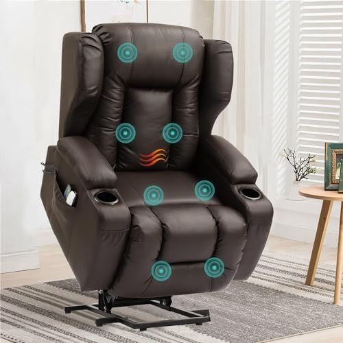 UOPYNE Power Lift Recliner Chair with Massage and Heating, Electric Reclining Sofa for Elderly with Side Pocket and USB Charging Port, Overstuffed Upholstered Home Theater Seating