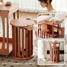 NABOOJ Multifunctional Rolling Side Table, Foldable Dining Table with Lockable Casters, Space Saving Furniture with 4-in-1 Nesting Stool
