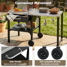 WZONICE98 Outdoor Grill Table, Foldable Stainless Steel Prep Station with Wheels, Portable BBQ Cart with Drawer and Storage Shelf, Folding Grill Table for Camping Patio Backyard, Black