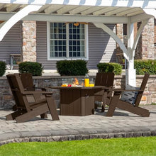 Oasis 5-Piece Conversation Set with Fire Pit Table, 4 Italica Modern Adirondack Chairs and 40” Fire Pit Table with Glass Wind Guard and Rain Cover, Weathered Acorn