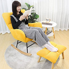 HCZKIUJ Footstool Rocking Chair, Soft Cushion Relaxing Lounger with Solid Wood Legs and Footstool, Recliner Armchair for Indoor Yard Patio, 4 Colors Living Room Chair (Grey 75x55x82cm)