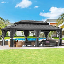 DWVO 12x20ft Hardtop Gazebo Double Roof with Nettings and Curtains Gray