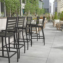 Flash Furniture Lark Commercial Grade Bar Height Stool, All-Weather Outdoor Bar Stool with Faux Wood Poly Resin Slats and Aluminum Frame, Gray Wash