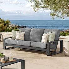 Modway Lirienne Aluminum Outdoor Sofa in Light Gray Gray - Weather-Resistant Modern 3-Seater Patio Couch with Removable Cushions