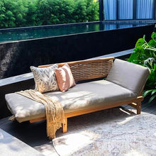Cambridge Casual Auburn Teak Wood Outdoor Convertible Sofa Daybed – 3-in-1 Patio Couch, Outdoor Futon Sofa Bed & Chaise Lounge with Honey Brown All-Weather Wicker & Cast Shale Cushion
