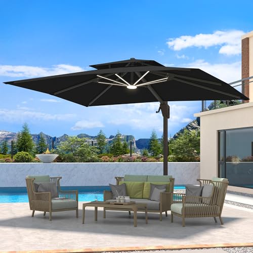 Ombrellon 10 X 13 FT Cantilever Patio Umbrella Outdoor with Led Lights