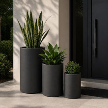 Set of 3 Tall Cylinder Polystone Indoor/Outdoor Planters, Black