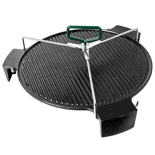 Extra Large Cast Iron Plate Setter with All-Round Lifter Compatible with XLarge Big Green Egg,19.5" Heat Deflector Smoking Stone for Smoking,Grilling,Indirect Cooking Fits XL BGE Accessories