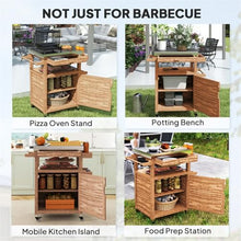 Amgalers Wood Frame Grill Cart, Stainless Steel Tabletop Pizza Oven Stand, Closed Storage Cabinet, Spice Rack & Towel Holder for Patio, Backyard Indoor Outdoor Use(Brown)
