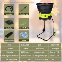 Electric Leaf Mulcher Garden Shredder, 2500W Compost Shredder Leaf Crusher with Wheels, Leaf Rake, Storage Bag, 8000rpm Chippers with 54cm Funnel Diameter for Yard Cleanup, Composting NoPowerCord