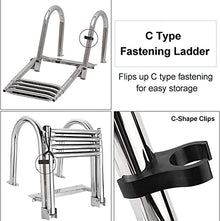 Pool Handrail Handle Grab Rails Swimming Stainless Steel Boat Ladder, Telescopic Folding Ladder for Swim Pool/Boat/Pontoon, 4 Step Stainless Steel