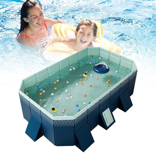 FANYING Large Outdoor Folding Rectangular Summer Pools, Above Ground Pool Comes, Non-Inflatable Pool, for Outdoor Garden,Blue,260cm