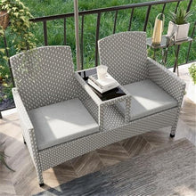 Furniture of America Azur Outdoor Aluminum/Wicker Loveseat, Storage Bench & Trash Can 3PC Set Grey