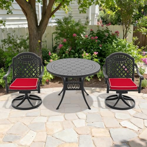Hassyee All-Weather Bistro Set with Round Table for Balcony, Patio Furniture Set with Two Swivel Chairs and Water Resistant Cushions for Dining Room, Lawn, Poolside, Garden (Black 8)