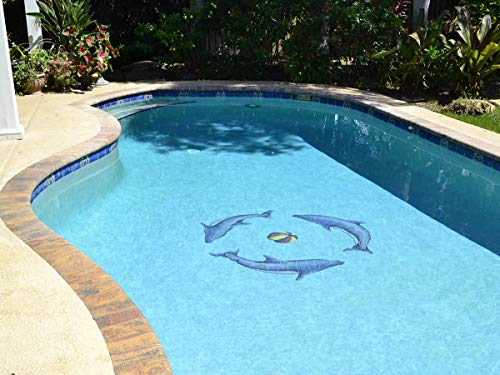 Artistry in Mosaics Dolphin Group Ceramic Swimming Pool Mosaic Multicolor