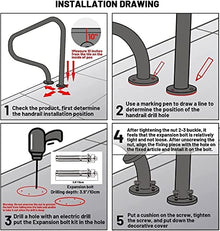 Pool Handrail Handle Grab Rails Swimming Pool Rail Pool Railing Pool Hand Railing Quick-Mount Pool Handrail,Pool Handrail 200 Lbs Load Capacity,In-Ground Swimming