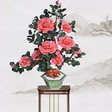 SYRIS Simulation Potted Plants Bonsai Tree Living Room Jade Crafts Flower Stand Tea Table Decoration Porch Decoration Jade Carving Peony Flower Bonsai Fake Plant Greenery Decor for Desk