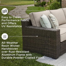 Signature Design by Ashley Coastline Bay Outdoor Patio Sofa, Rust-Free Aluminum Frame, Resin Wicker and Nuvella Fabric, Casual Seating for Sunroom or Deck, Brown and Beige